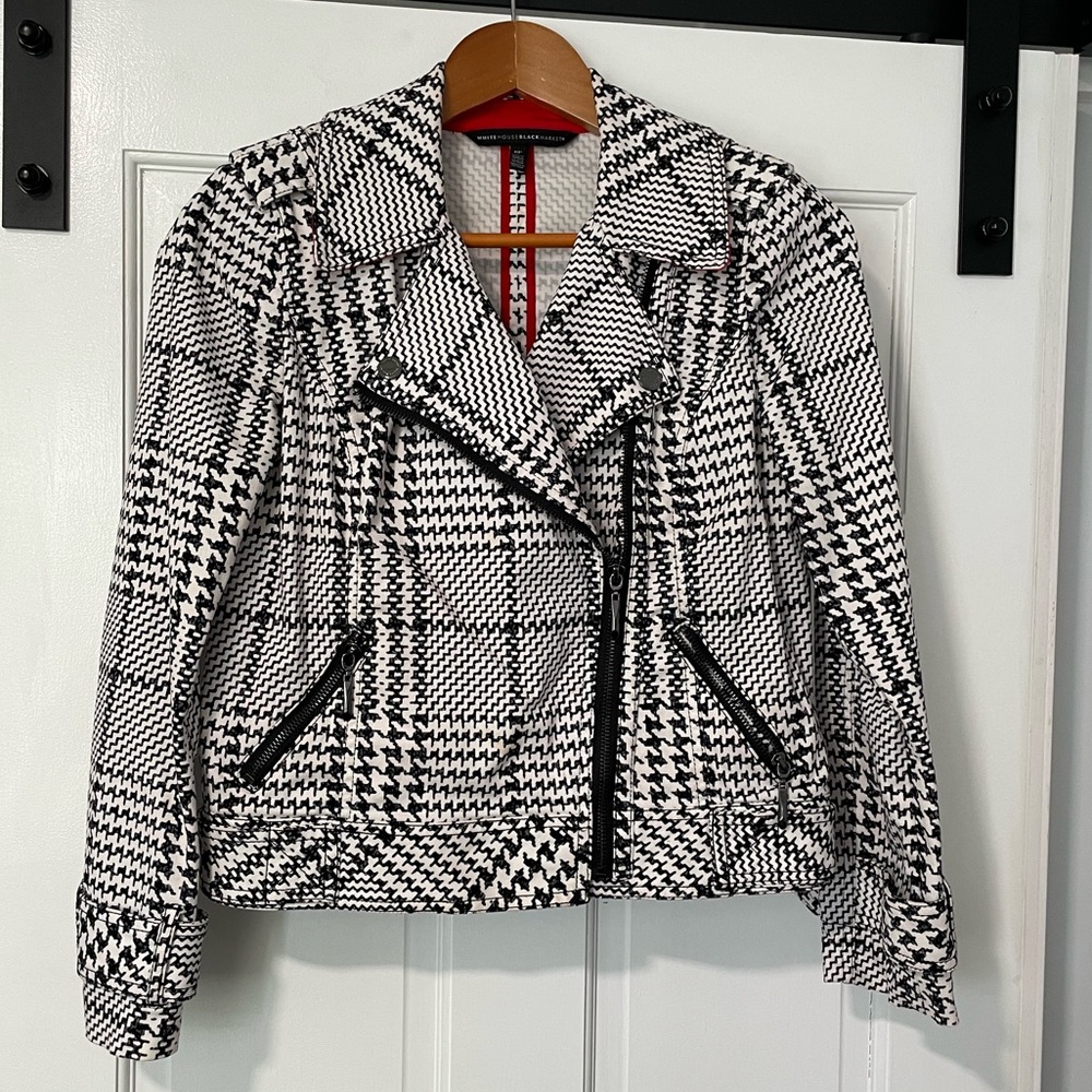 White House Black Market Houndstooth Moto Jacket - Size 6P
